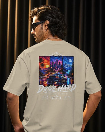 Drive Hard – Neon Night Ride T-Shirt | 180 GSM Cotton