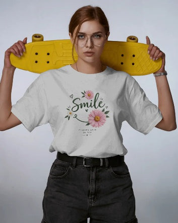 Smile Floral Graphic Regular Fit T-Shirt