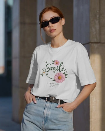 Smile Floral Graphic Regular Fit T-Shirt